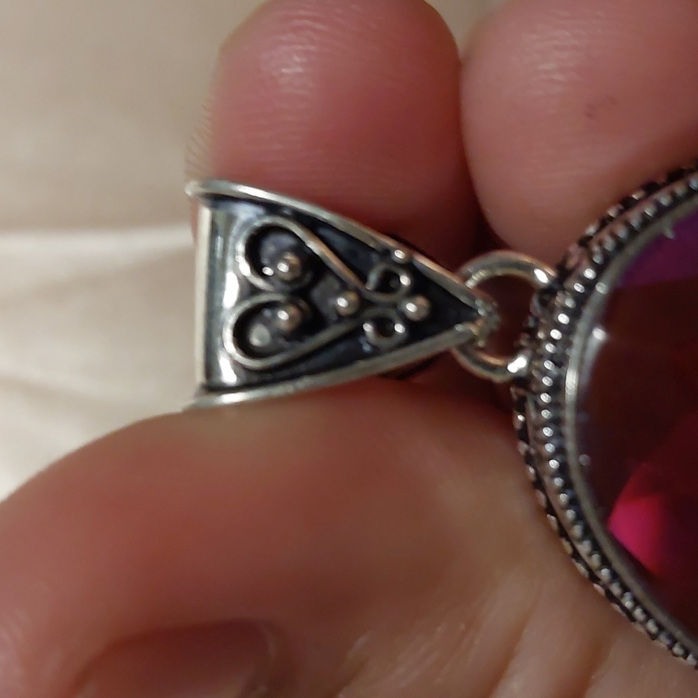 Natural Pink Rubillite Sterling Silver Pendant - Picture 4 of 5